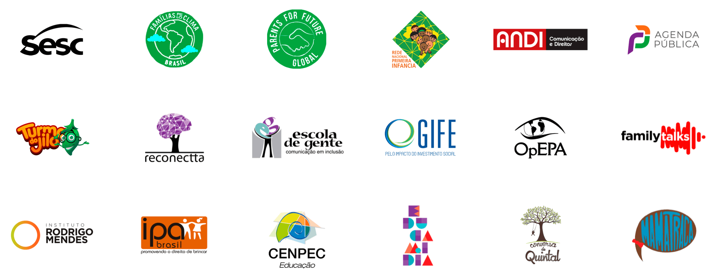 logos de parceiros que fazem parte da Rede de Impacto